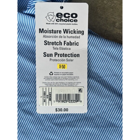 NWT Jack Nicklaus Blue Striped Moisture Wicking Golf Polo Shirt Mens Size L - Picture 6 of 7